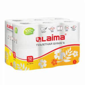 Бумага туалетная  2-х сл. ЛАЙМА 12штх19м, ...